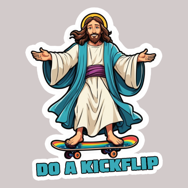 jesus,kickflip,get sticky,miami,sticker,vinyl